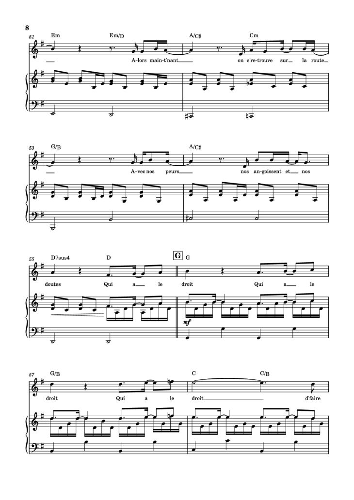 Page 8 of the piano sheet music PDF Piano – Qui a le droit Piano by Patrick Bruel