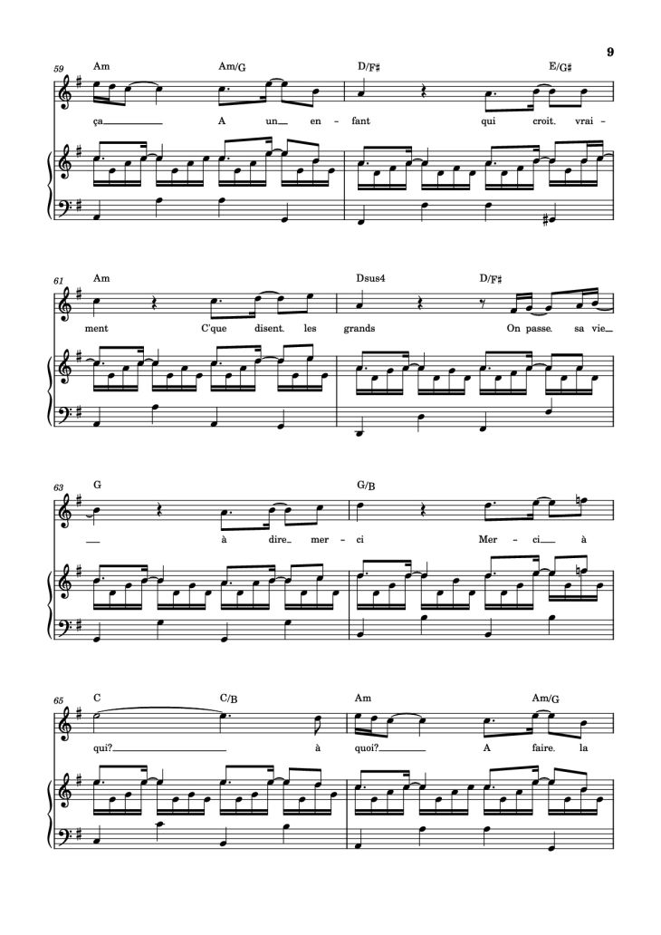 Page 9 of the piano sheet music PDF Piano – Qui a le droit Piano by Patrick Bruel