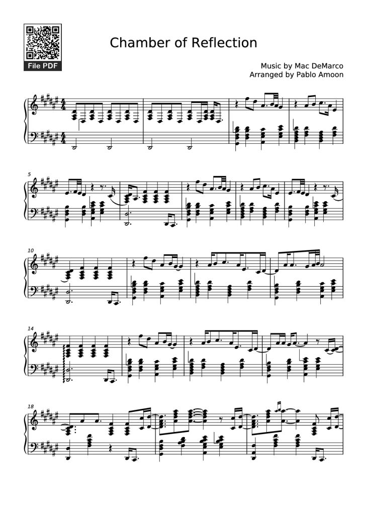 Page 1 of the piano sheet music PDF Piano – Chamber of Reflection Piano by Music by Mac DeMarco