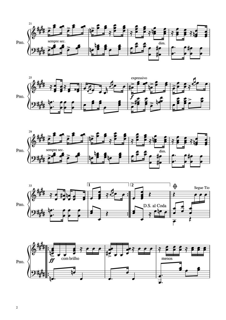 Page 2 of the piano sheet music PDF Piano – Odeon Piano by Esnesto Nazareth Hubaldo Maurício