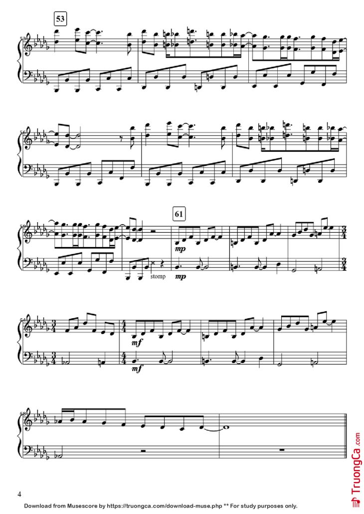 Page 4 of the piano sheet music PDF Piano – It