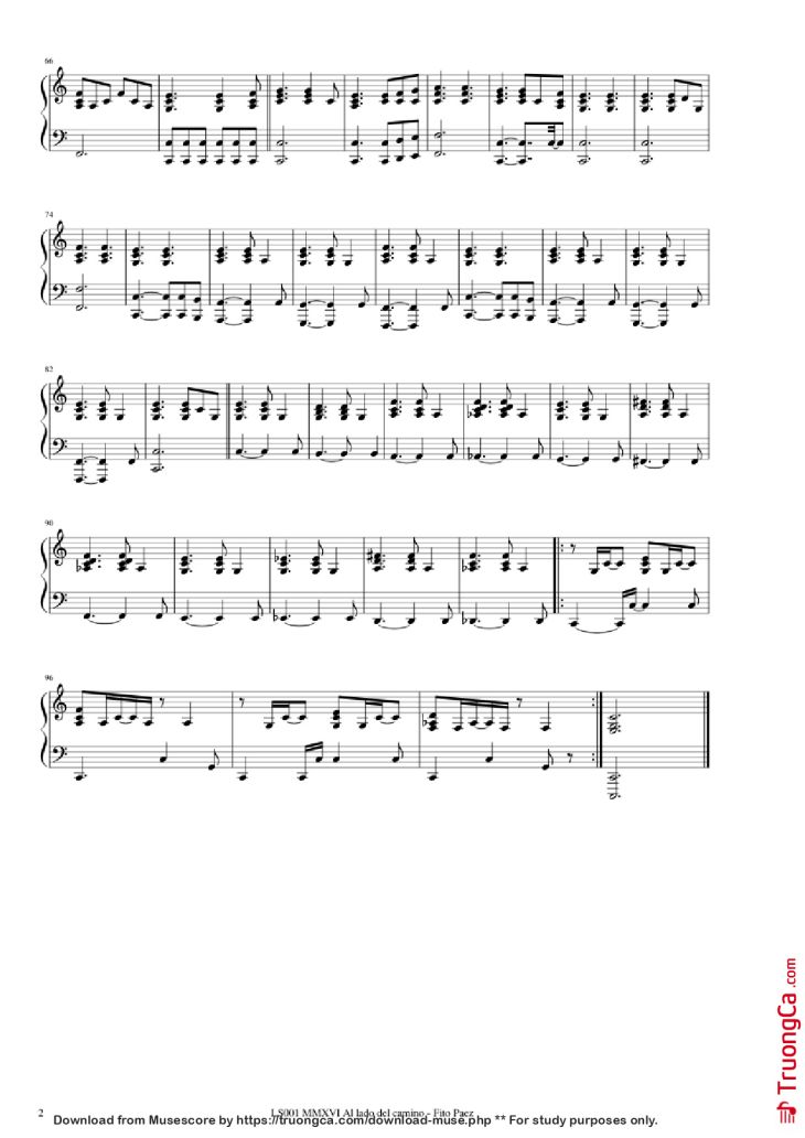 Page 2 of the piano sheet music PDF Piano – Al lado del camino Piano by Fito Paez