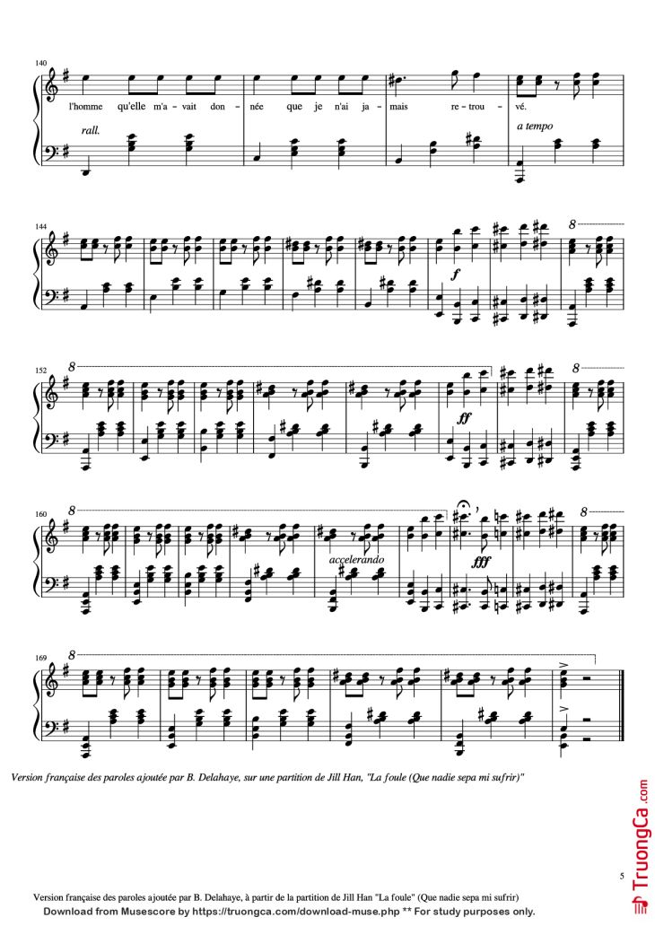 Page 5 of the piano sheet music PDF Piano – La Foule Piano by Musique: Ángel Cabral