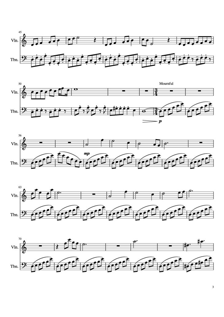 Page 3 of the piano sheet music PDF – Hylian Duet Violin by Original Composers: Koji Kondo