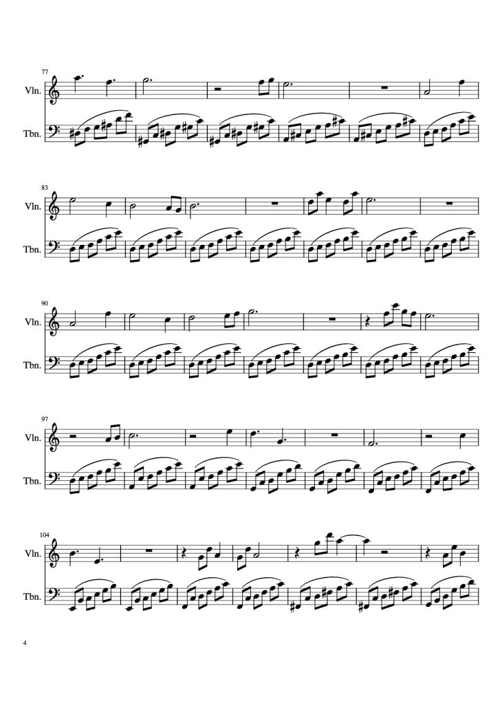 Page 4 of the piano sheet music PDF – Hylian Duet Violin by Original Composers: Koji Kondo