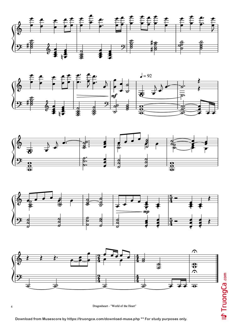 Page 4 of the piano sheet music PDF Piano – Dragonheart - The World of the Heart Piano by Music by Randy Edelman