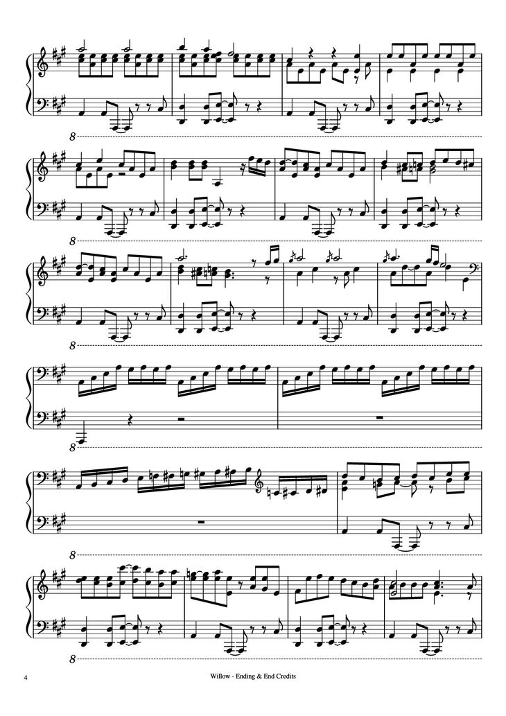 Page 4 of the piano sheet music PDF Piano – Willow - Ending & End Credits Piano by Music by James Horner