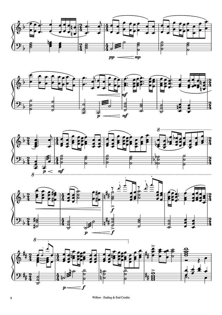 Page 8 of the piano sheet music PDF Piano – Willow - Ending & End Credits Piano by Music by James Horner