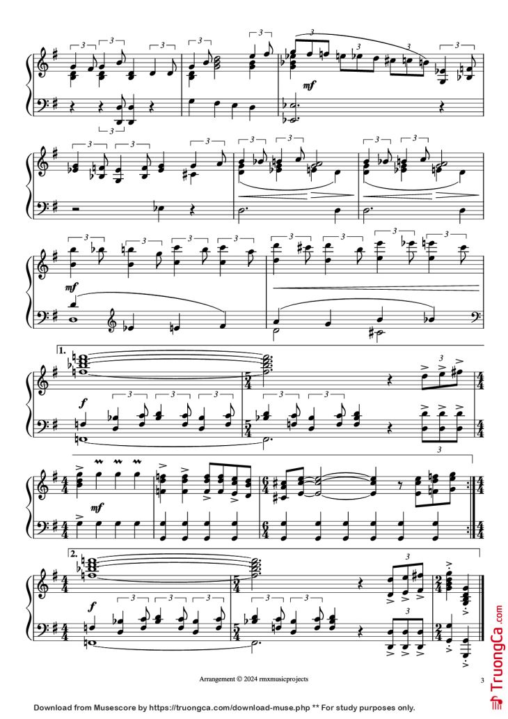 Page 3 of the piano sheet music PDF Piano – The Young Indiana Jones Chronicles - Main Title Piano by Music by Laurence Rosenthal