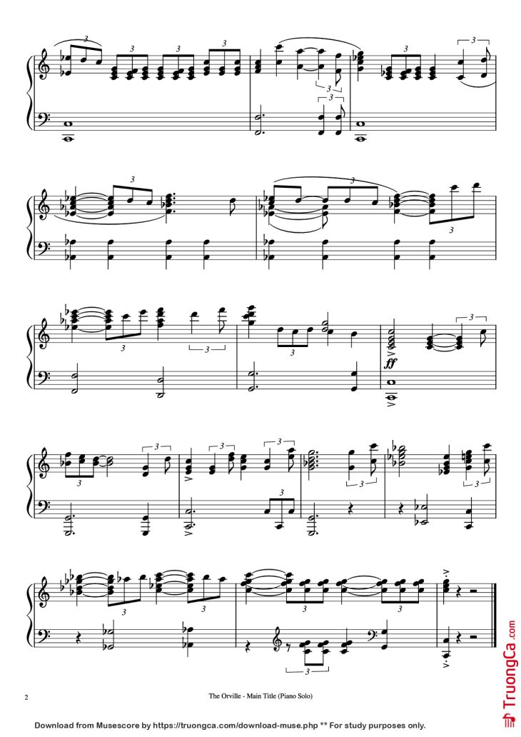 Page 2 of the piano sheet music PDF Piano – The Orville - Main Title Piano by Music by Bruce Broughton
