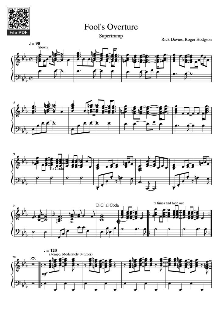 Page 1 of the piano sheet music PDF Piano – Fool