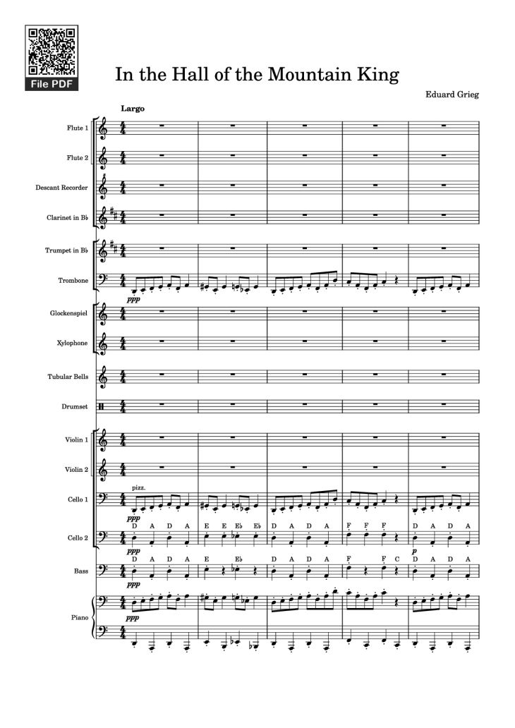 Page 1 of the piano sheet music PDF Piano – In the Hall of the Mountain King Piano by Eduard Grieg