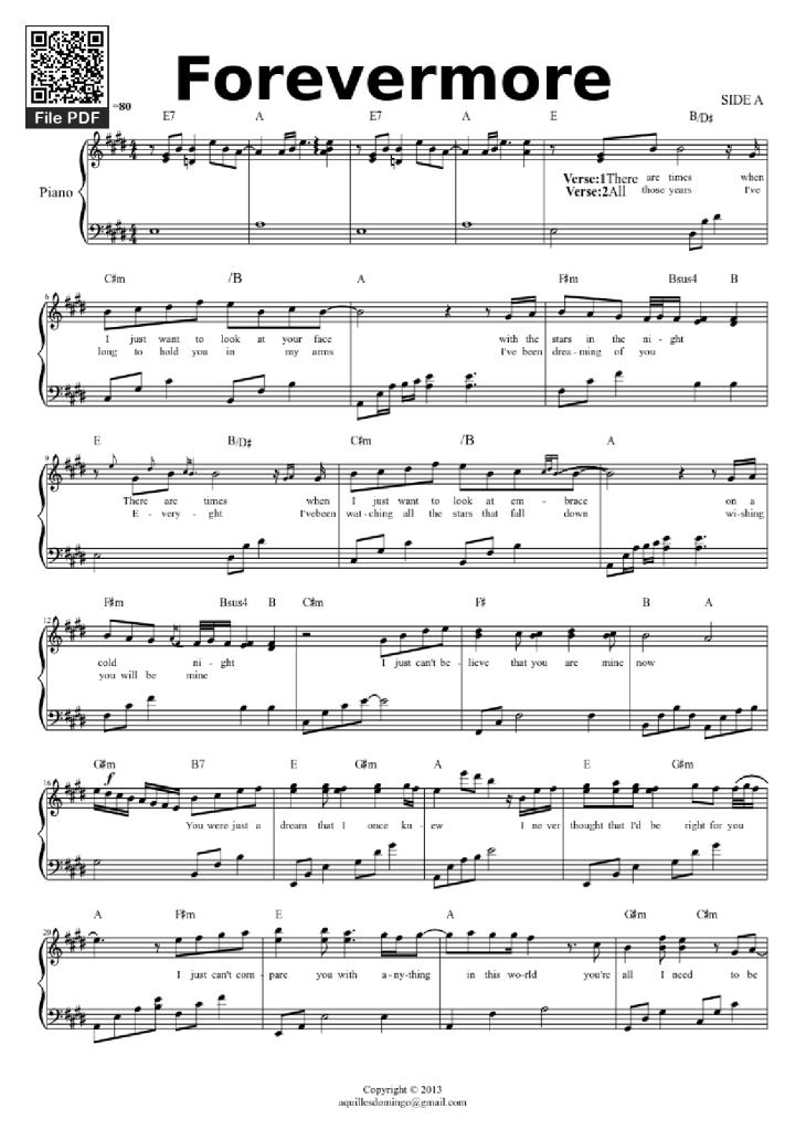 Page 1 of the piano sheet music PDF Piano – Forevermore Piano by SIDE A