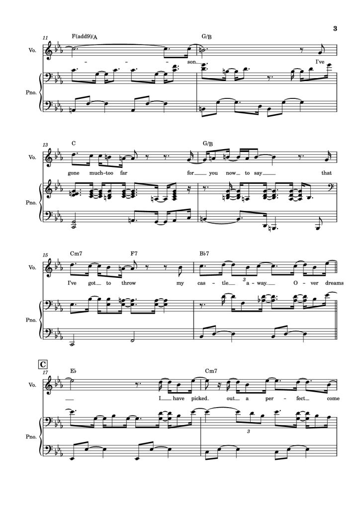 Page 3 of the piano sheet music PDF Piano – Overjoyed Piano-vocal by Stevie Wonder
