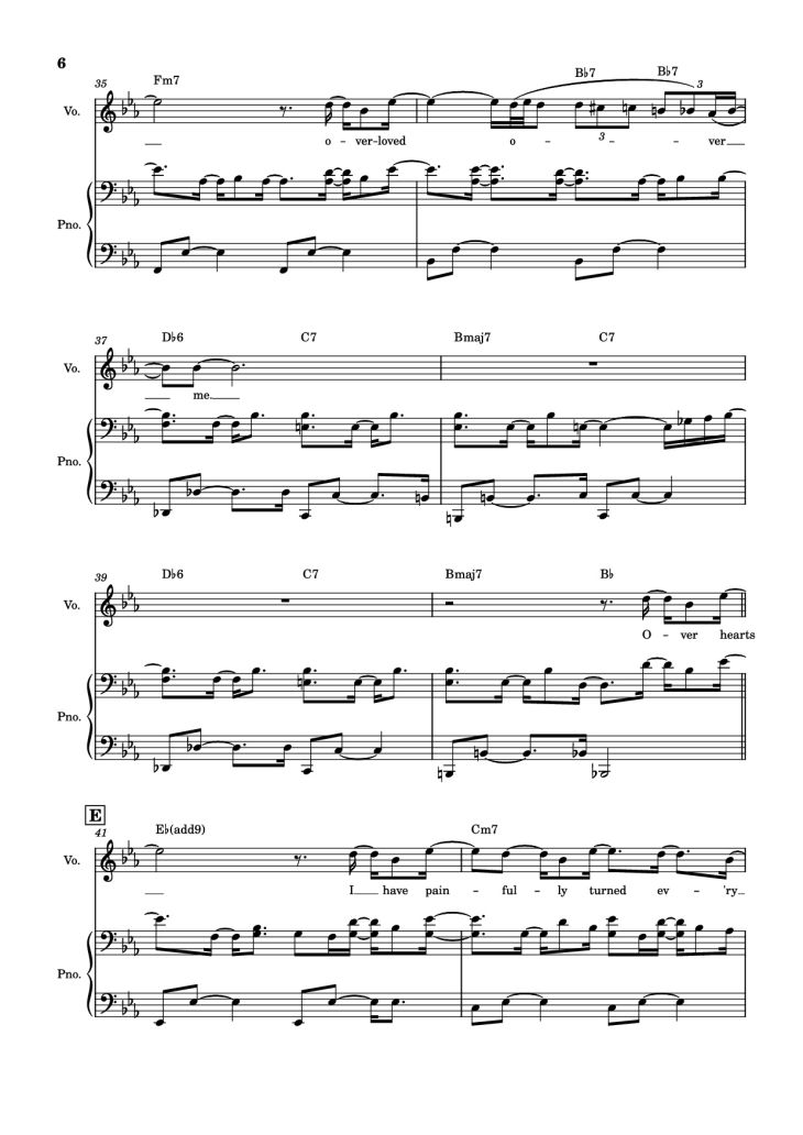 Page 6 of the piano sheet music PDF Piano – Overjoyed Piano-vocal by Stevie Wonder