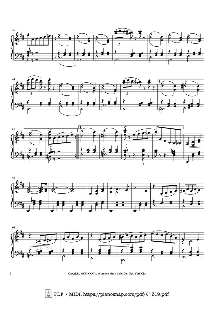 Page 2 of the piano sheet music PDF Piano – Waltz Of The Flowers Piano by Peter Ilyich Tschaikowsky