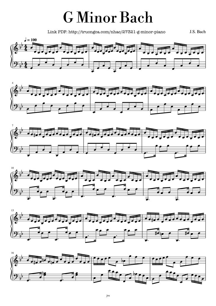 Page 1 of the piano sheet music PDF Piano – G minor Piano by J.S. Bach