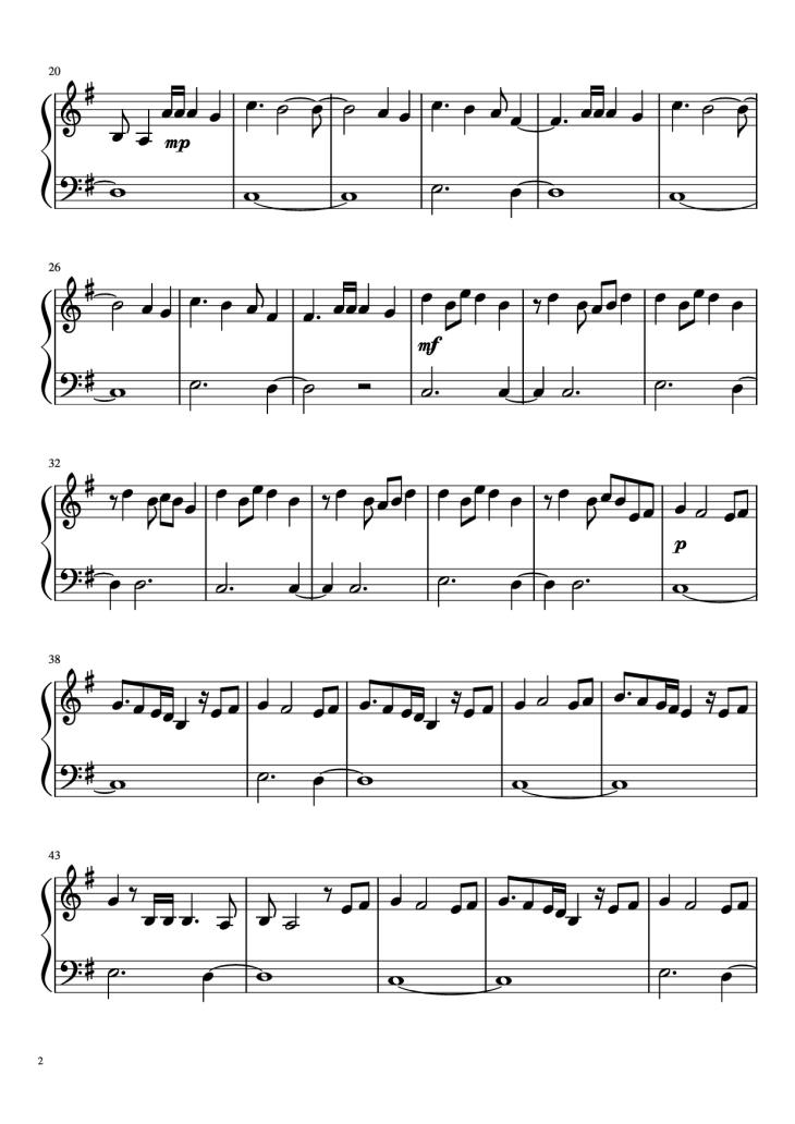Page 2 of the piano sheet music PDF Piano – Martin Garrix Piano by Editing: jnmusic