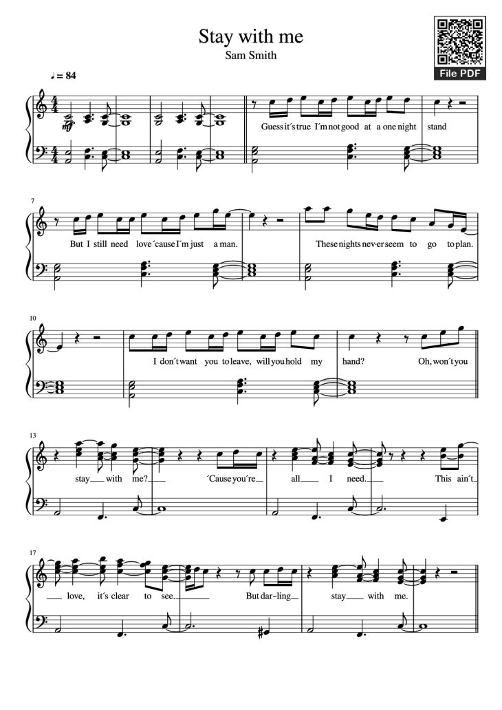 Page 1 of the piano sheet music PDF Piano – Stay with me Piano by Undefined