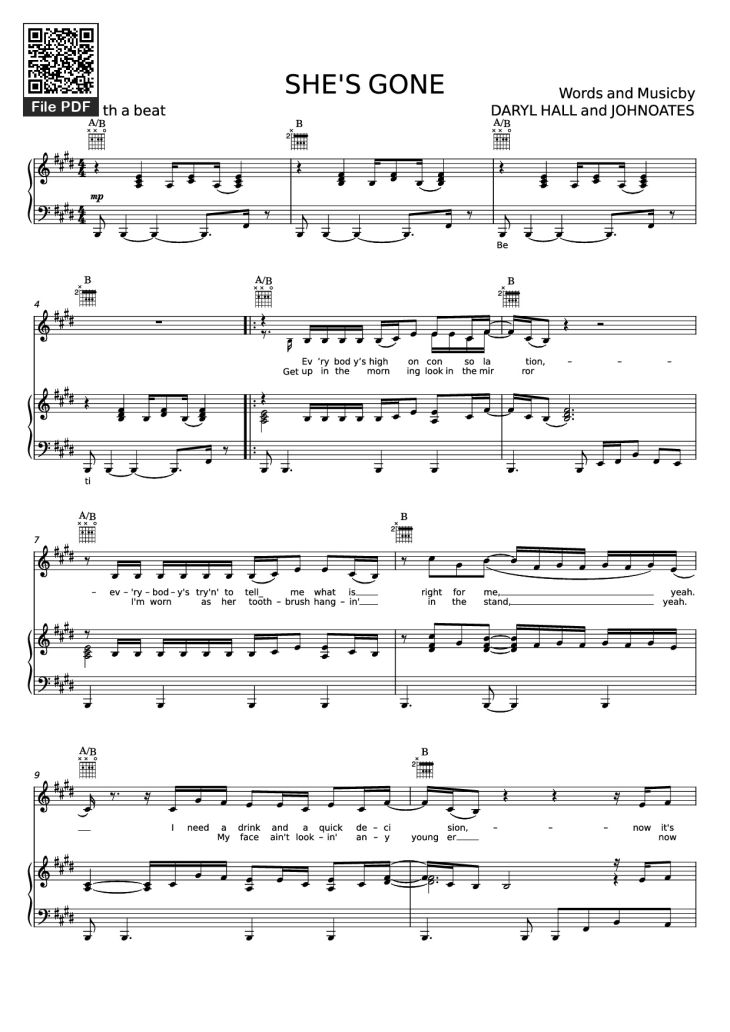 Page 1 of the piano sheet music PDF Piano – SHE