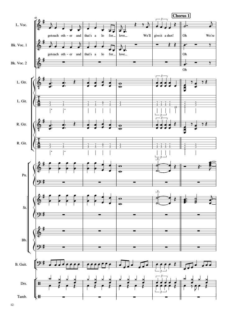 Page 12 of the piano sheet music PDF Piano Guitar Tab – Livin