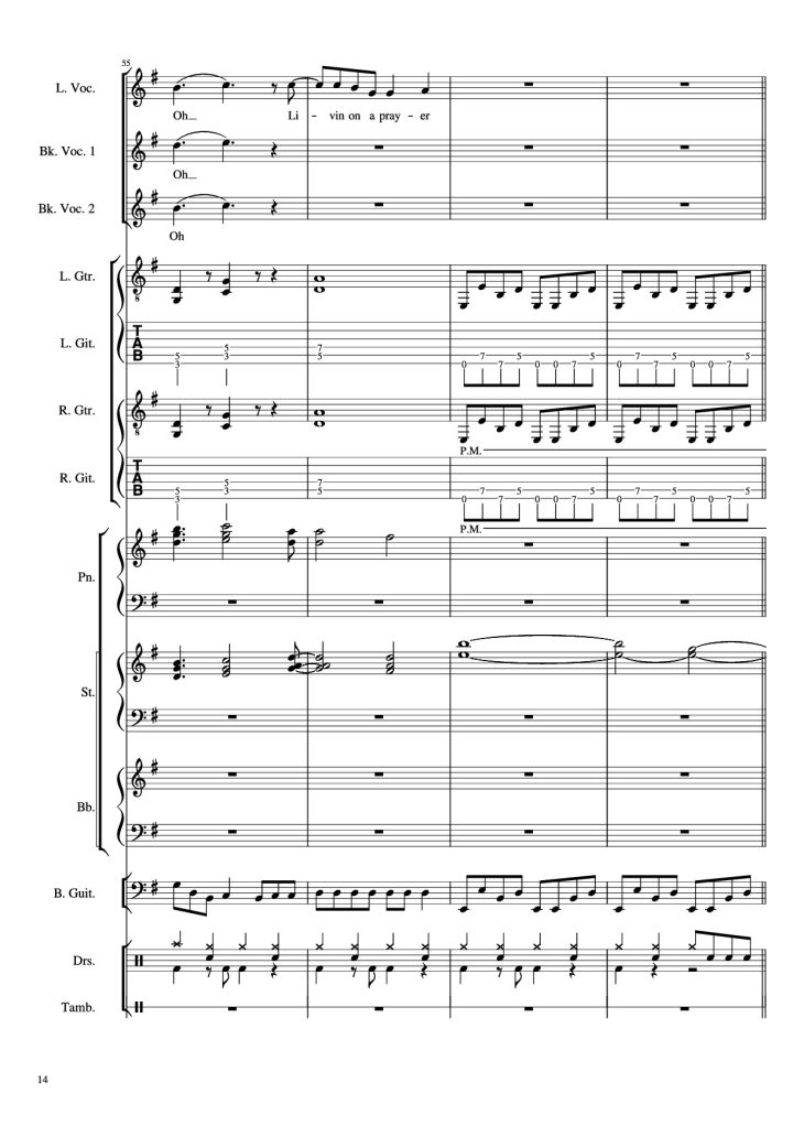 Page 14 of the piano sheet music PDF Piano Guitar Tab – Livin