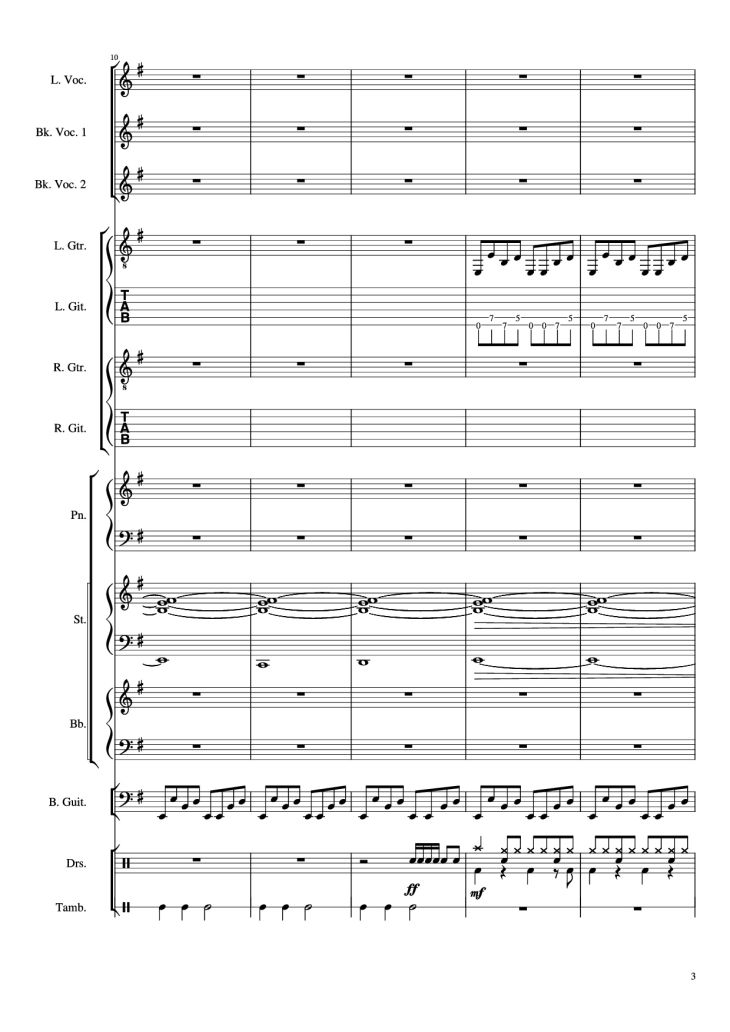 Page 3 of the piano sheet music PDF Piano Guitar Tab – Livin