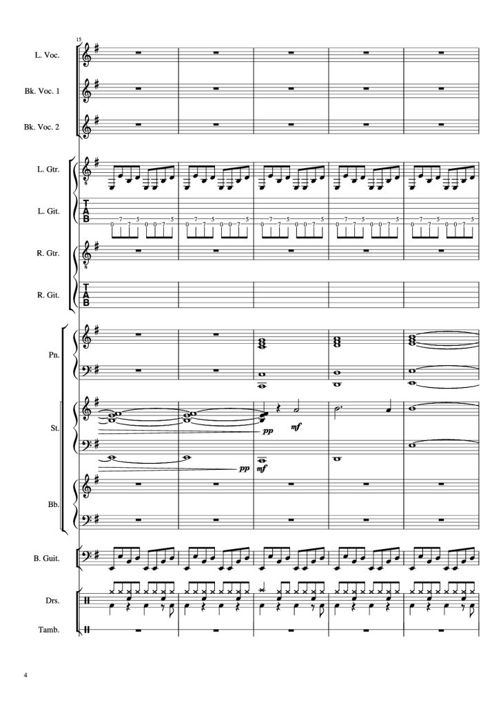 Page 4 of the piano sheet music PDF Piano Guitar Tab – Livin