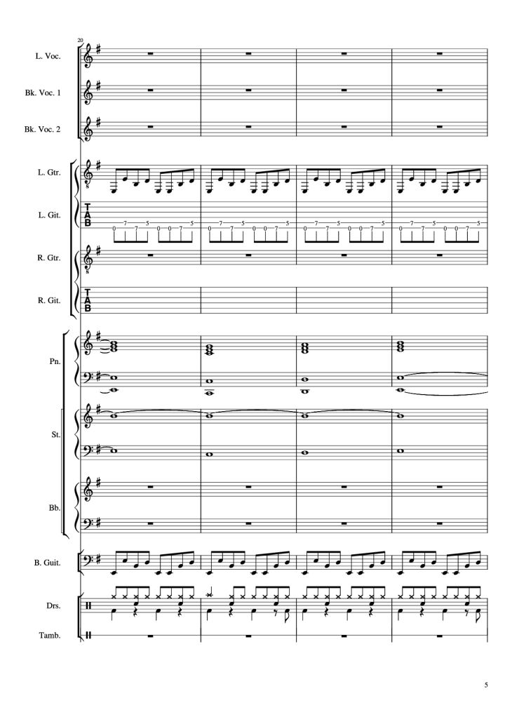 Page 5 of the piano sheet music PDF Piano Guitar Tab – Livin