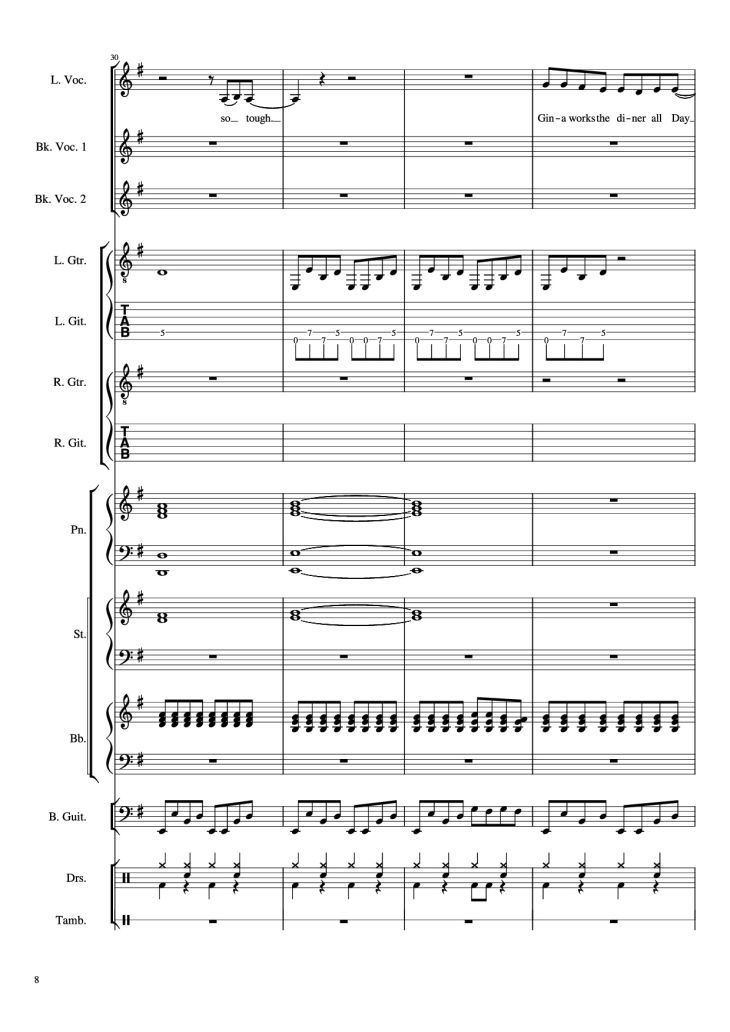 Page 8 of the piano sheet music PDF Piano Guitar Tab – Livin