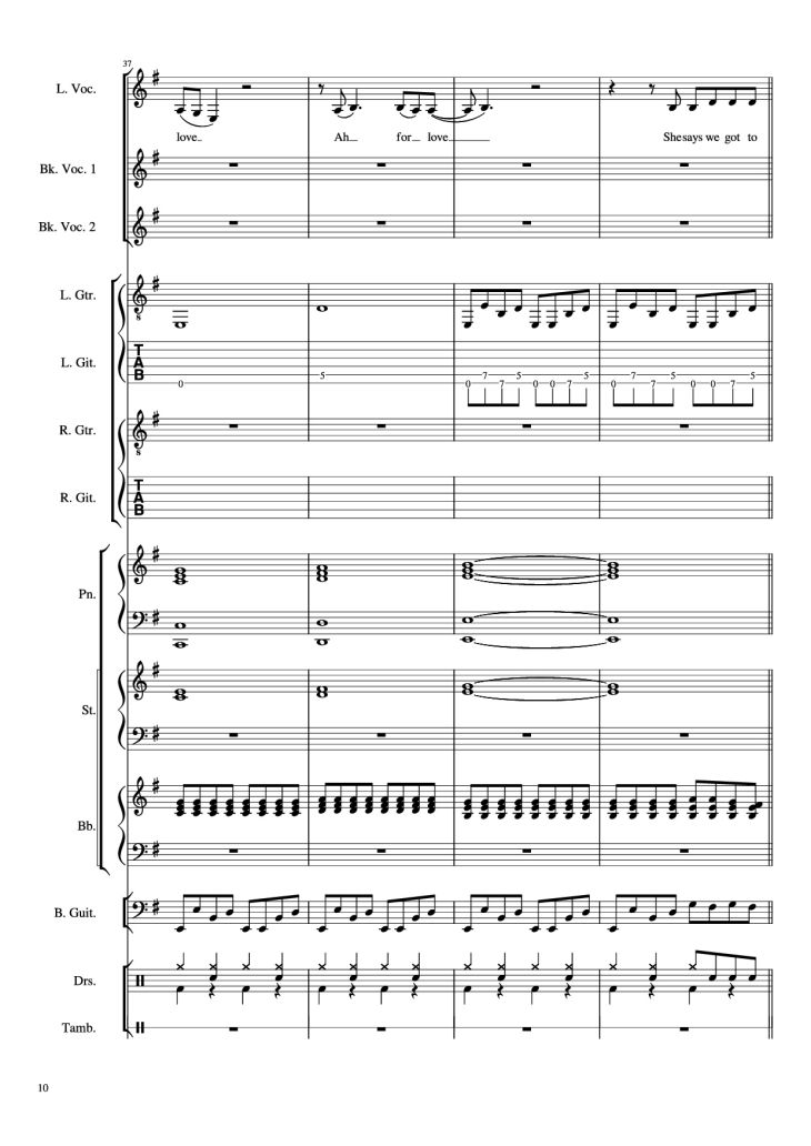 Page 10 of the piano sheet music PDF Piano Guitar Tab – Livin