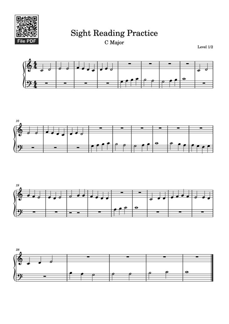 Page 1 of the piano sheet music PDF Piano – Sight Reading Practice Piano by Level 1/2