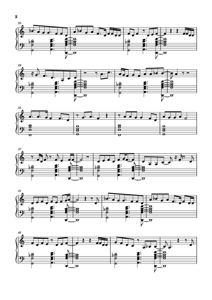 Page 2 of the piano sheet music PDF Piano – Stronger Than Me Piano by Undefined