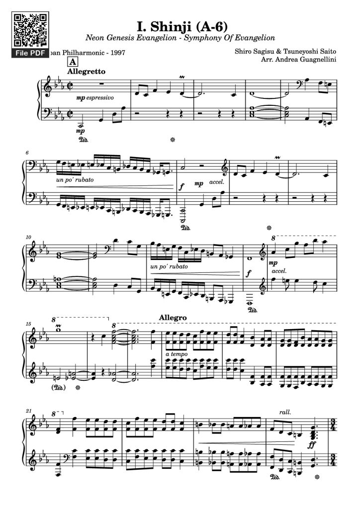 Page 1 of the piano sheet music PDF – I. Shinji (A-6) Piano by Shiro Sagisu & Tsuneyoshi Saito