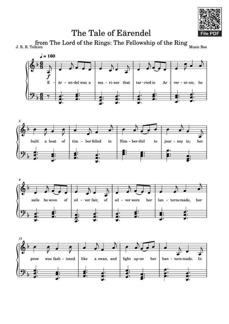 Page 1 of the piano sheet music PDF – The Tale of Eärendel Piano by Music Bee