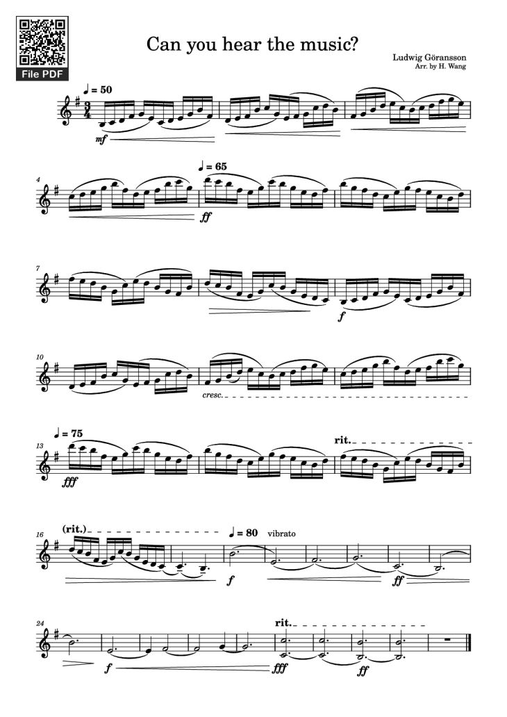 Page 1 of the piano sheet music PDF – Can you hear the music? Violin by Ludwig Göransson