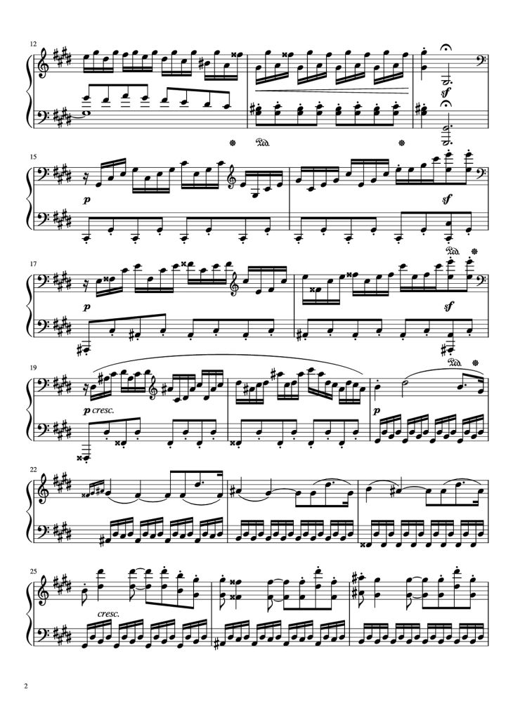 Page 2 of the piano sheet music PDF Piano – Sonata in C# Minor, Moonlight Piano by LUDWIG VAN BEETHOVEN