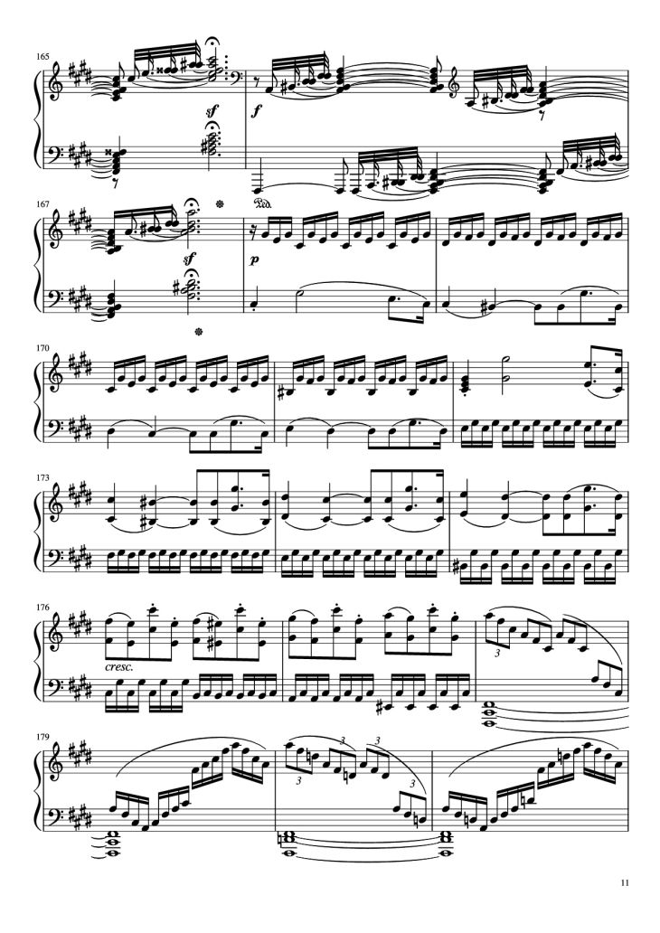 Page 11 of the piano sheet music PDF Piano – Sonata in C# Minor, Moonlight Piano by LUDWIG VAN BEETHOVEN