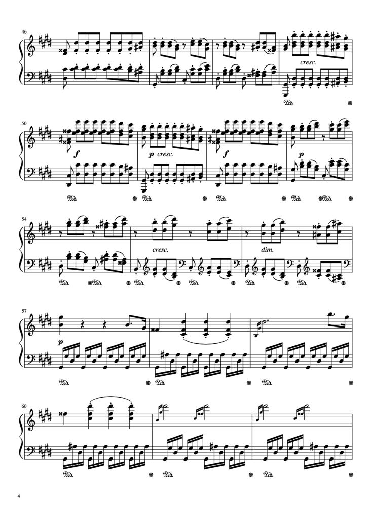 Page 4 of the piano sheet music PDF Piano – Sonata in C# Minor, Moonlight Piano by LUDWIG VAN BEETHOVEN