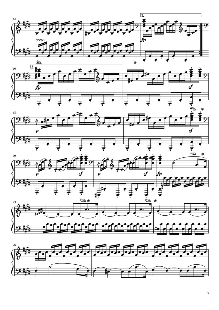 Page 5 of the piano sheet music PDF Piano – Sonata in C# Minor, Moonlight Piano by LUDWIG VAN BEETHOVEN