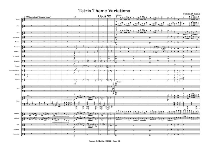 Page 1 of the piano sheet music PDF Piano – Tetris Theme Variations Piano by Samuel D. Kubik