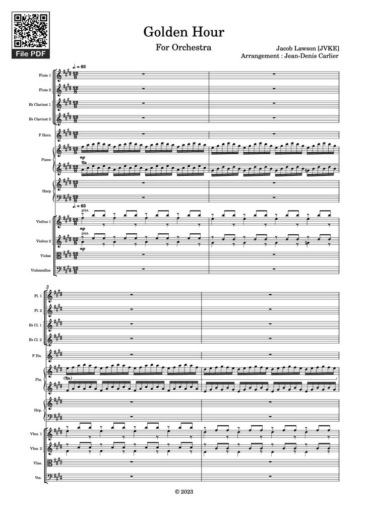 Page 1 of the piano sheet music PDF Piano – Golden Hour Piano by Jacob Lawson [JVKE]