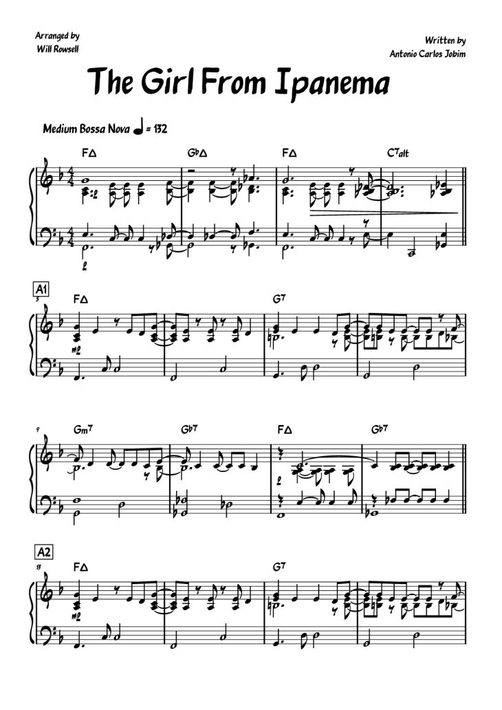 Page 1 of the piano sheet music PDF Piano – The Girl From Ipanema Piano by Written by
