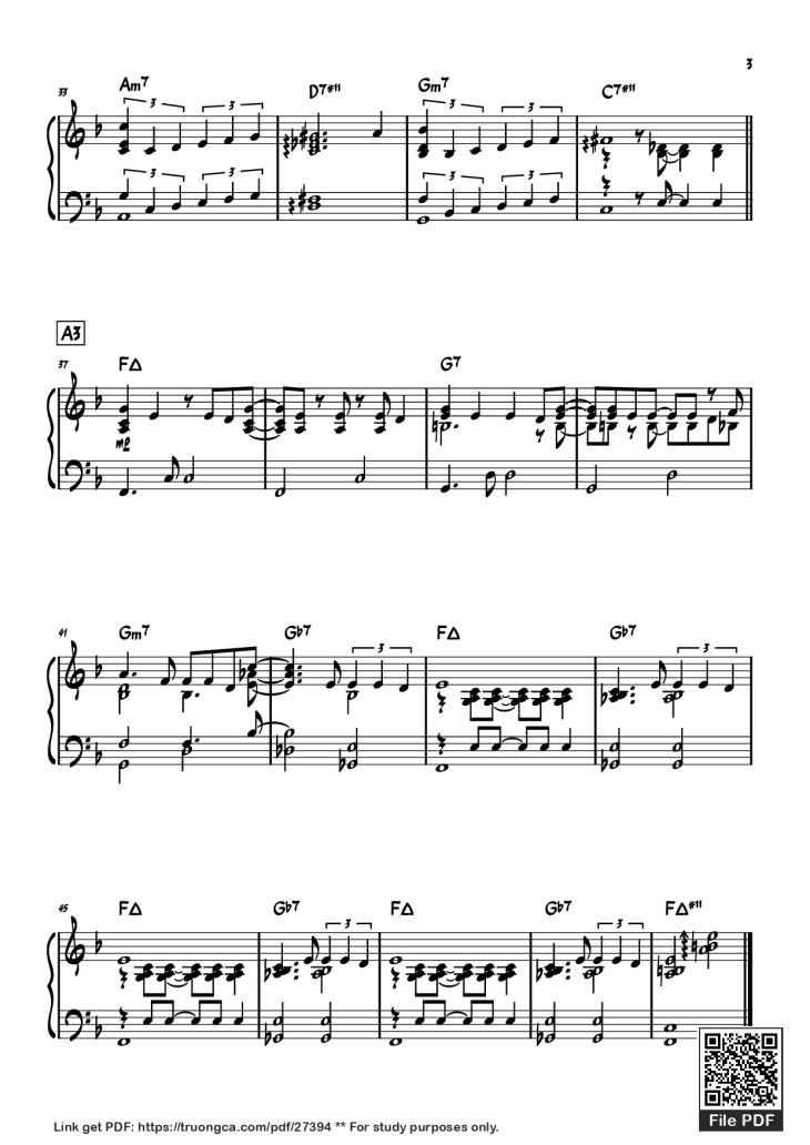 Page 3 of the piano sheet music PDF Piano – The Girl From Ipanema Piano by Written by