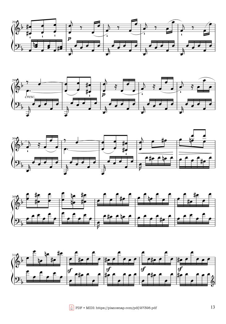 Page 13 of the piano sheet music PDF Piano – Sonate No. 17, Tempest (3rd Movement) by Beethoven