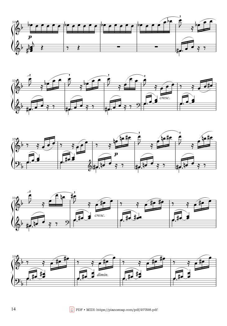 Page 14 of the piano sheet music PDF Piano – Sonate No. 17, Tempest (3rd Movement) by Beethoven