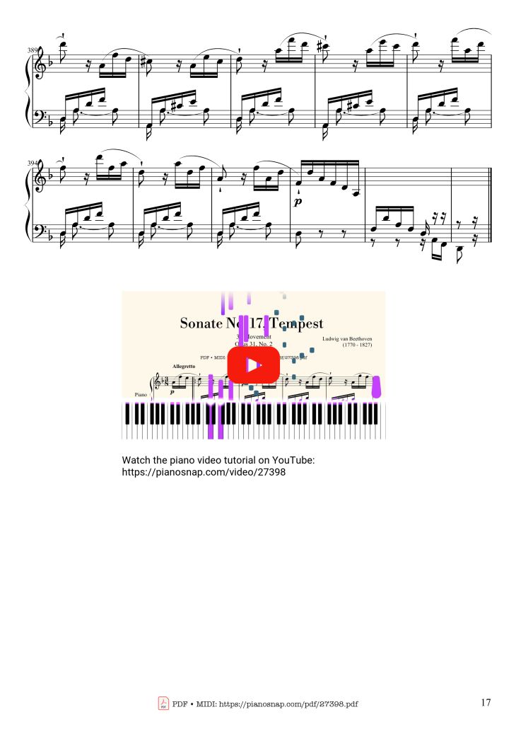 Page 17 of the piano sheet music PDF Piano – Sonate No. 17, Tempest (3rd Movement) by Beethoven