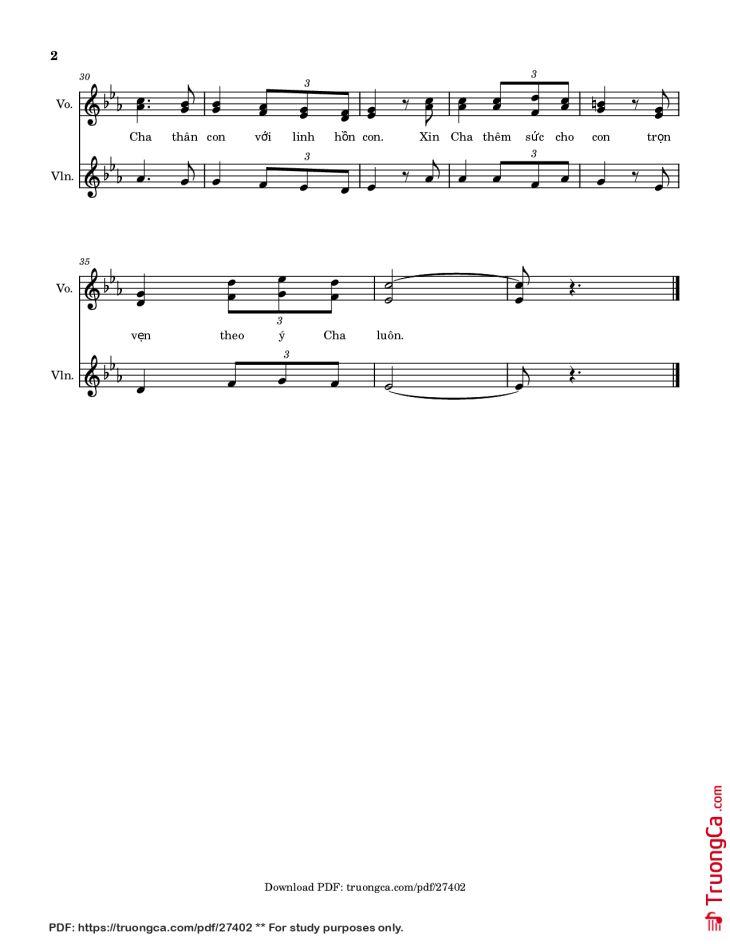 Page 2 of the piano sheet music PDF – Phó Thác (Thêm bè Violin) by Nguyễn Duy