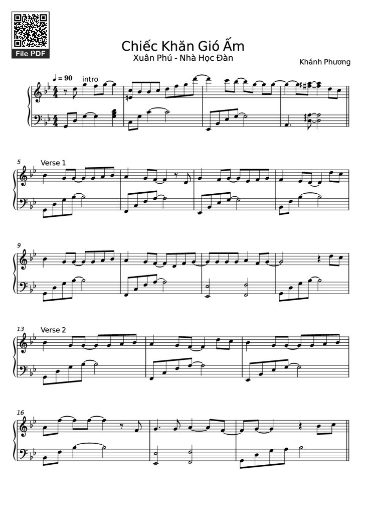 Page 1 of the piano sheet music PDF Piano – Chiếc Khăn Gió Ấm Piano by Nguyễn Văn Chung