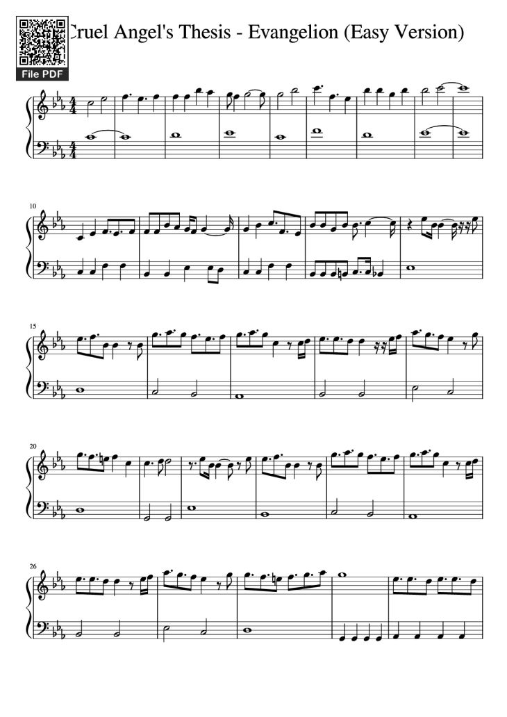 Page 1 of the piano sheet music PDF Piano – A Cruel Angel